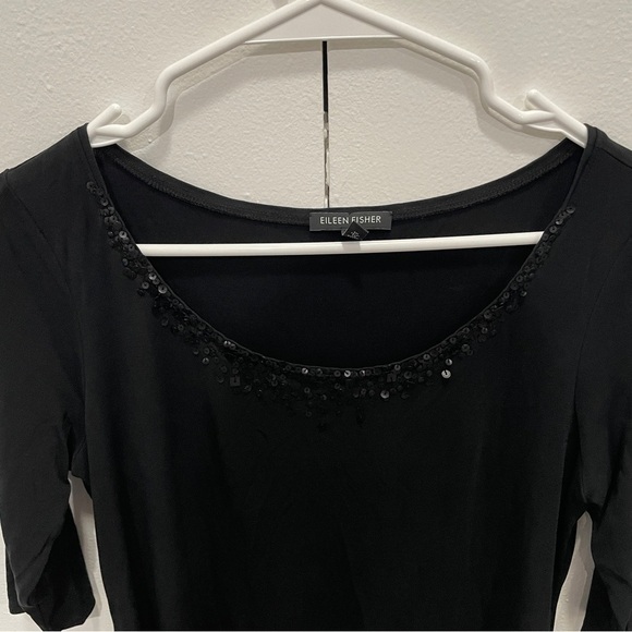 Eileen Fisher Black Sequin 100% Silk Dress - Picture 3 of 11